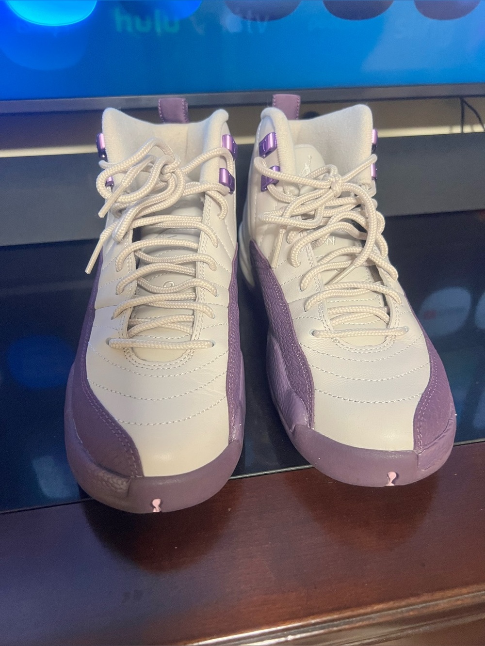 Jordan Women’s Cream and Purple Retro Sneakers